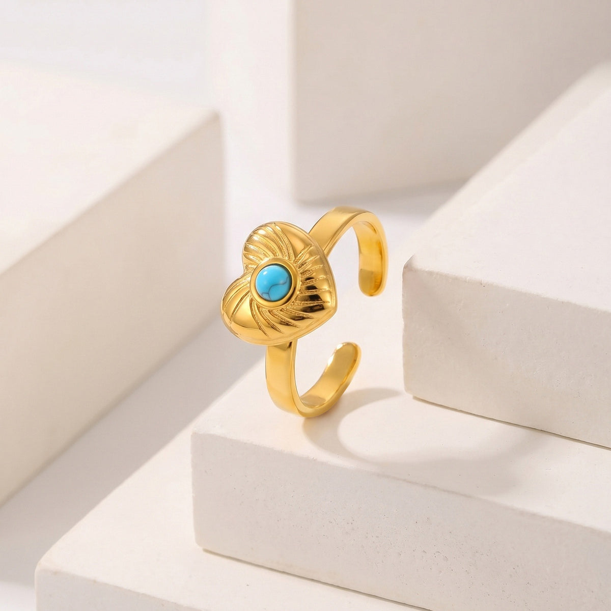 Stainless Steel Heart Thread Natural Turquoise – Live Design For Men & Women Ring