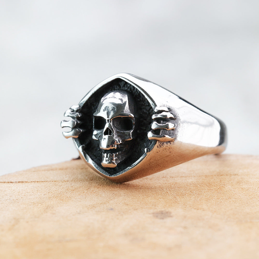 Cross-Border Skull Simple Stainless Steel Ring for Men