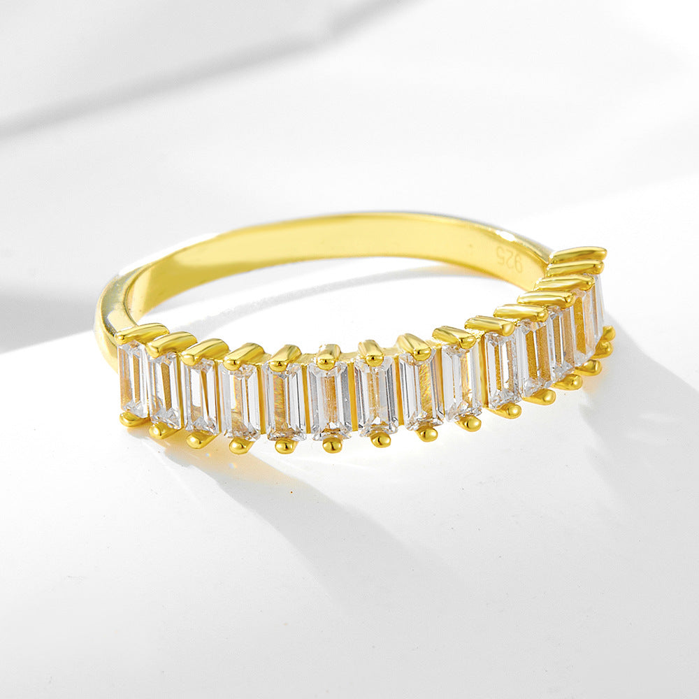 Wish Amazon 925 Sterling Silver Rectangular Zircon Ring Zircon Ring