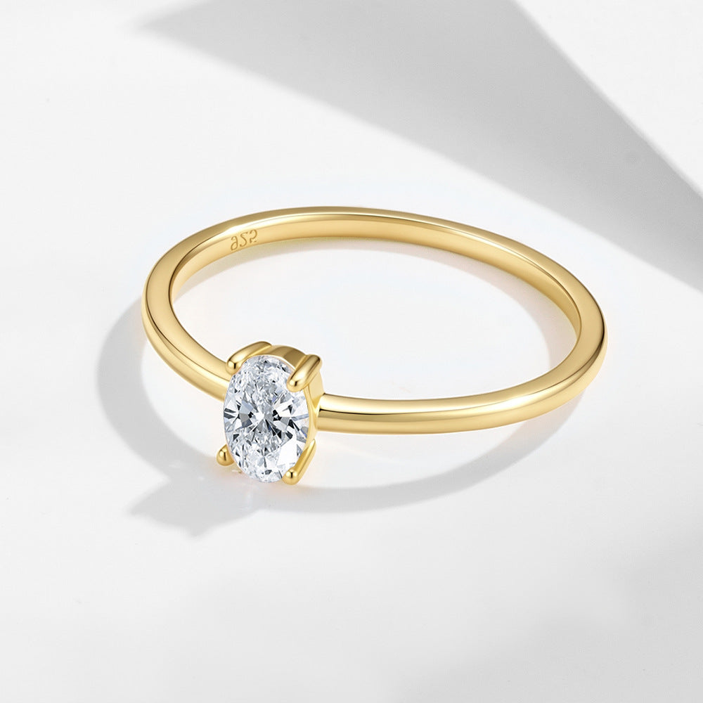 S925 Sterling Silver Single Zircon Ring Style Geometric Oval Zircon Ring