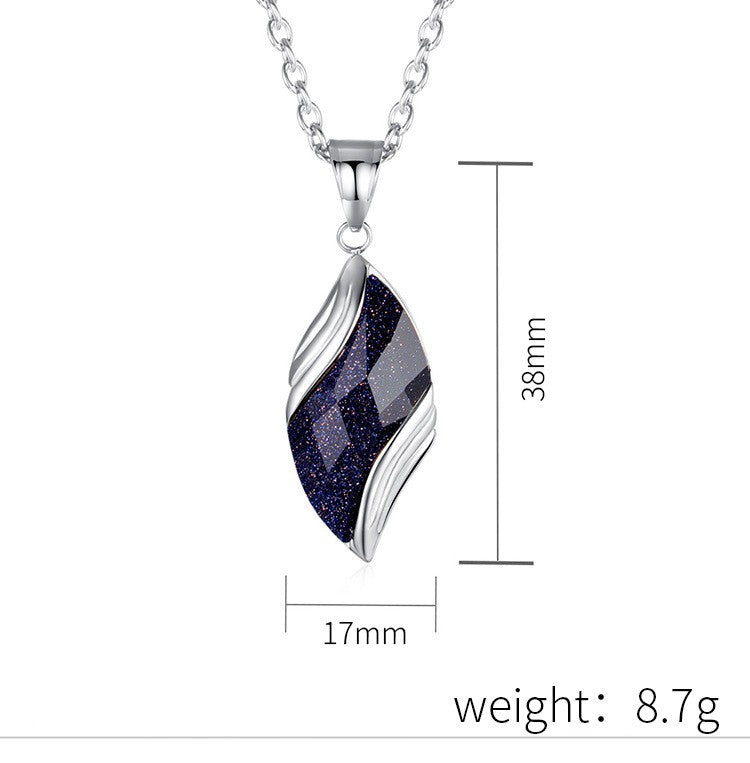 Planderful Blue Sandstone Necklace For Men With Leaf Pendant Titanium Steel Fade Resistant