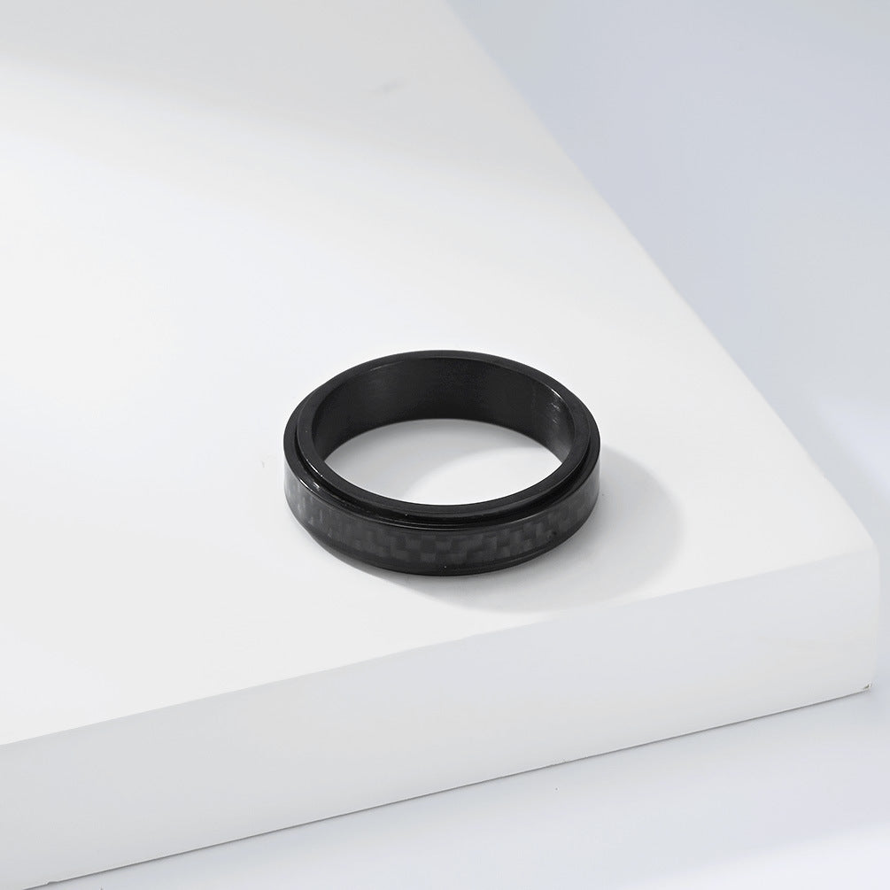 Planderful Everyday Genie Rotating Ring With Carbon Fiber Inlay Titanium Steel Unisex Spinner Ring For Men And Women