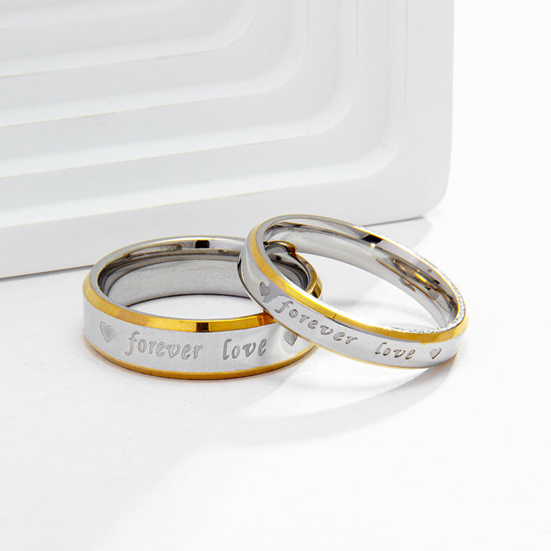 Forever Loves You Japanese and Korean Style Stainless Steel Couple Ring for Men and Women