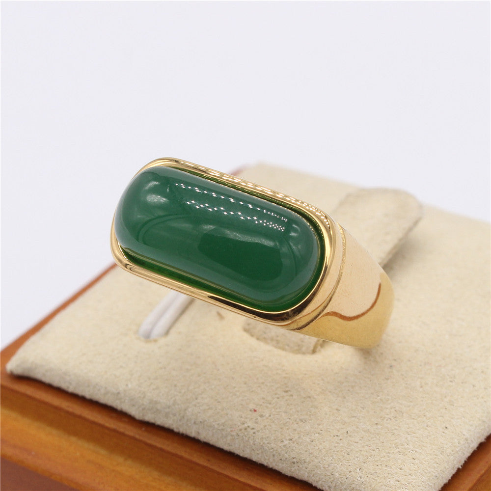 Emerald Green Jade Inlay Ring For Unisex Protection Durable Stainless Steel Planderful Everyday Genie