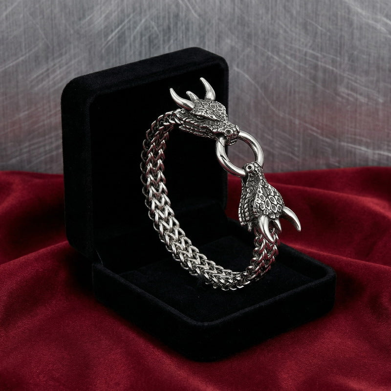 Smear Dragon – Punk Style Vacuum Electroplating Dragon Head Front & Back Chain Bracelet