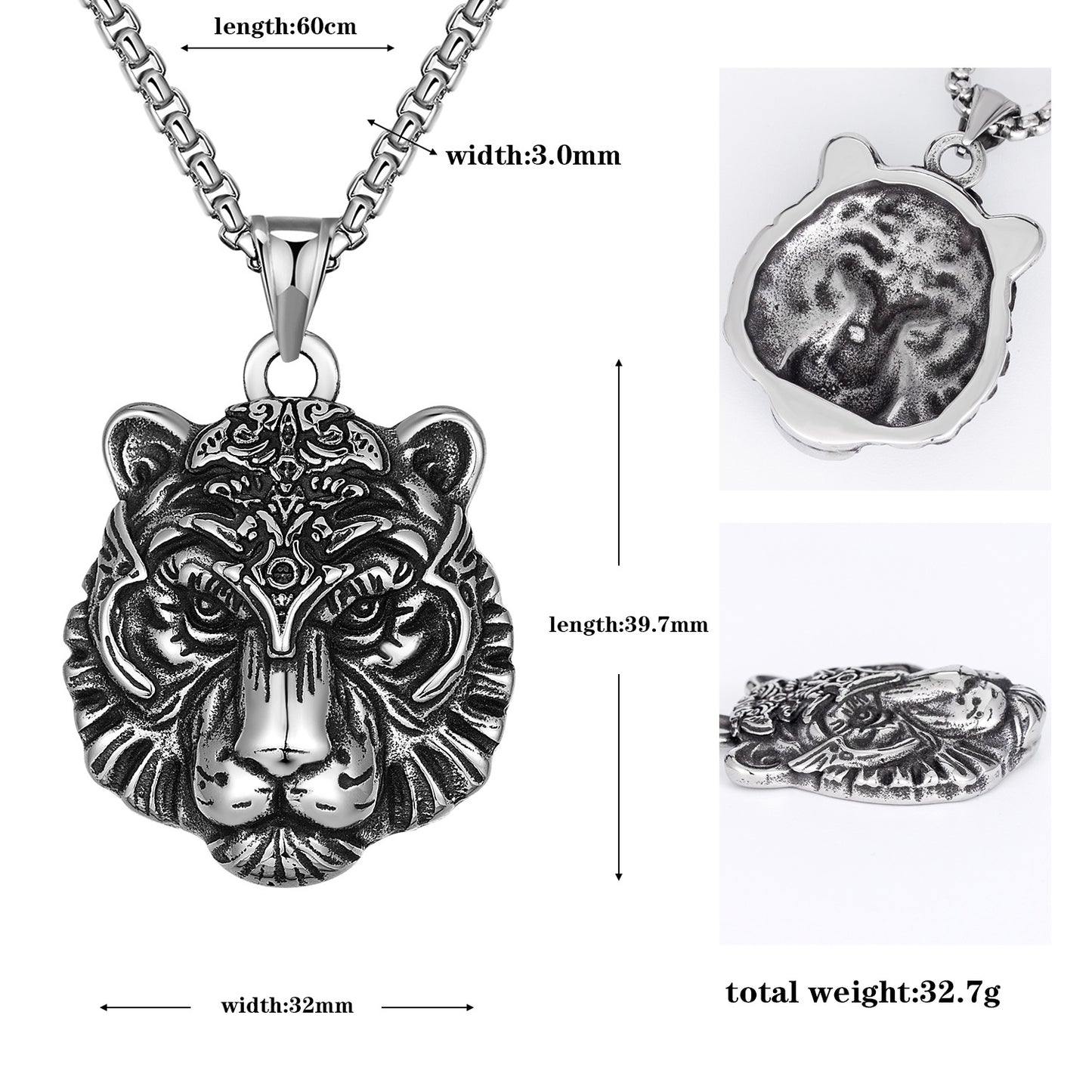 Steel Necklace - Statement Men's Tiger Head Pendant In Industrial Stainless Steel For Daily Wear Planderful