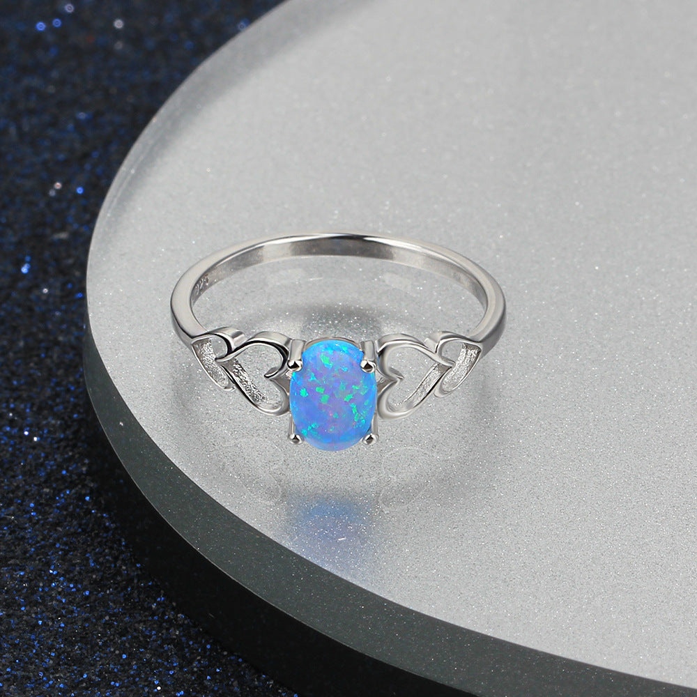 Planderful Jewelry Sterling Silver Blue Opal Ring for Couples - Elegant Everyday Design with Opal Gemstone and S925 Material