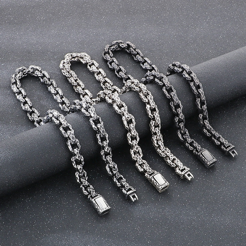 Planderful Mens Punk Necklace Titanium Steel Retro Texture