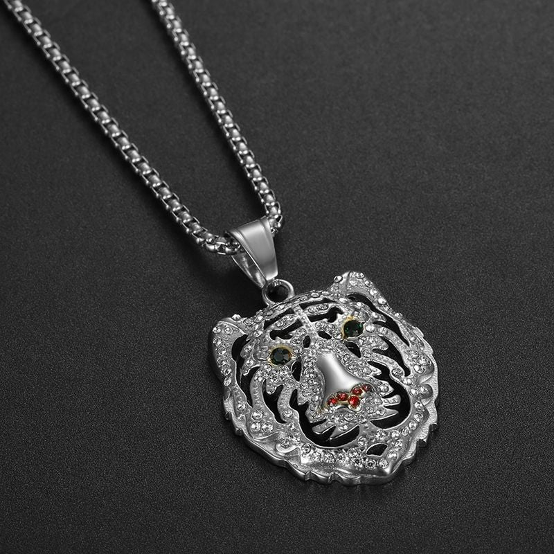 Rhinestone Necklace - Statement Tiger Head Pendant