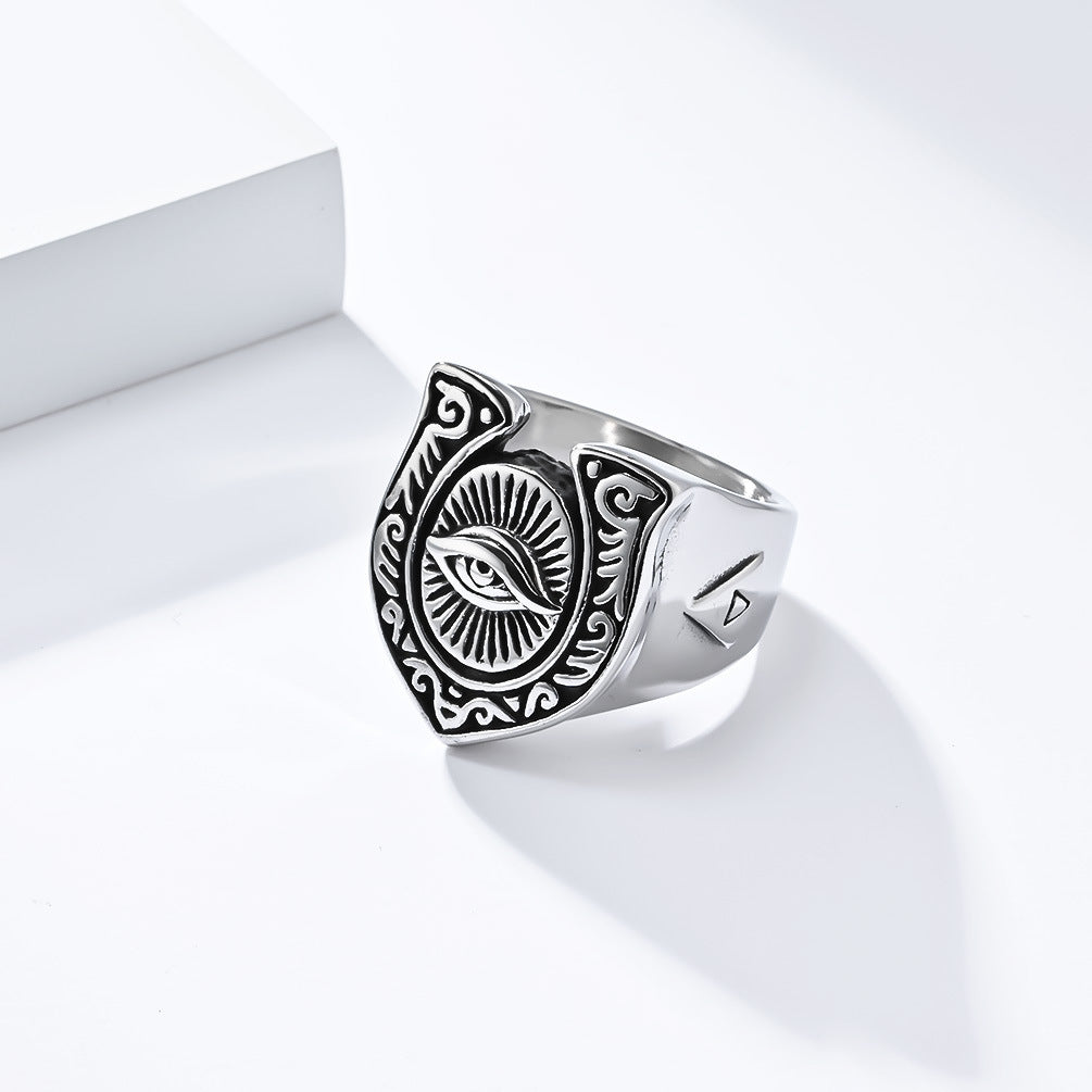 European American Retro Horseshoe Titanium Steel Ring for Men