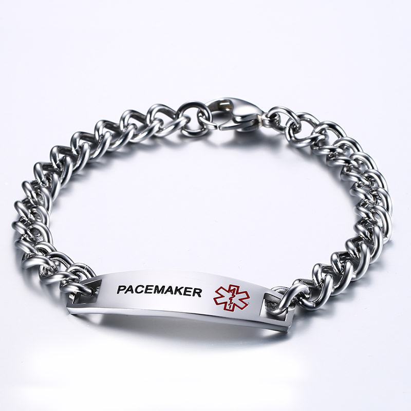 Cross-Border Jewelry Bracelet 12MM Stainless Steel Curved Medical Logo Bracelet Men's Titanium Steel Bracelet for Men