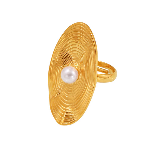 Planderful 18K Gold Plated Oval Bead Open Ring Women