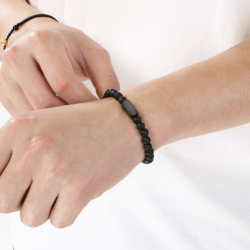 Stylish Stainless Steel Square Volcanic Stone Bracelet – Tiger's Eye Stone Matte Bead