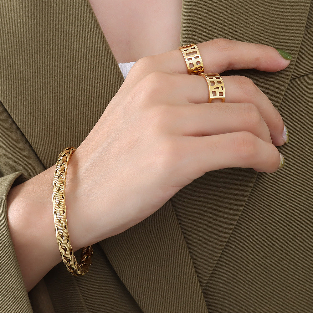 Letter Hollow Titanium Steel Gold Plated Ring - Unisex Tail Ring Hand Jewelry