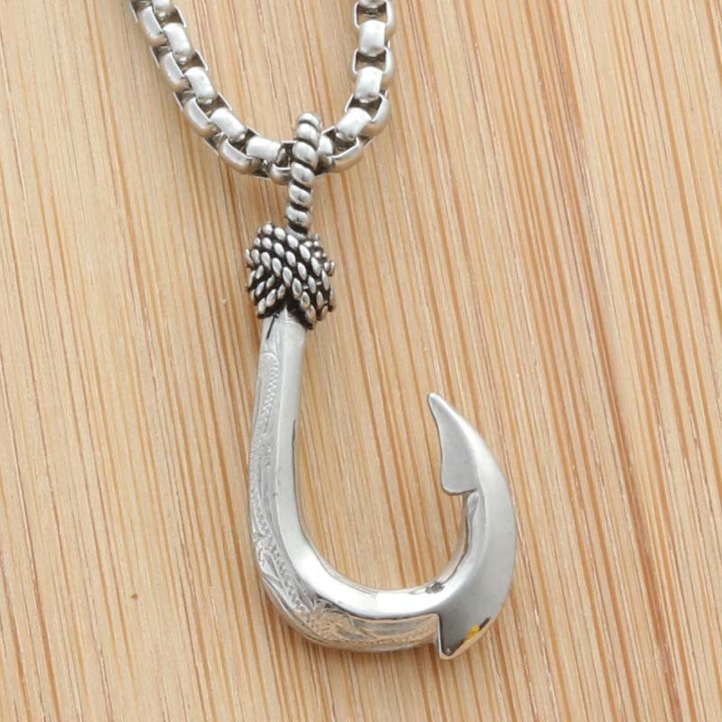 Punk Style Titanium Steel Fishing Hook Pendant Necklace for Men