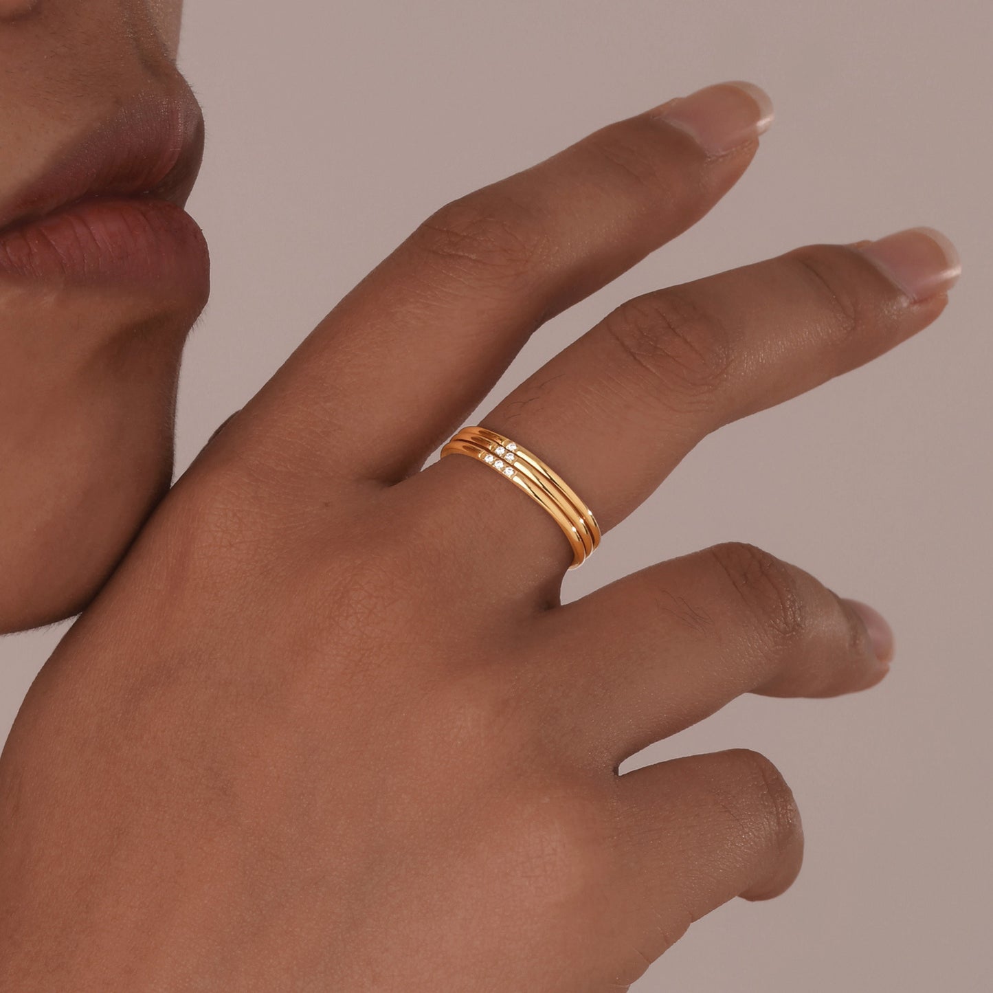 Geometric Three-Piece Ins Wind Women's Ring Zircon Jewelry