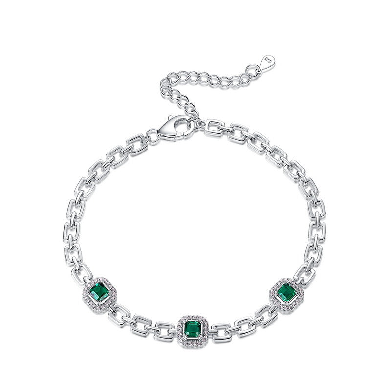 S925 Sterling Silver Lab-Grown Emerald Signature Bracelet