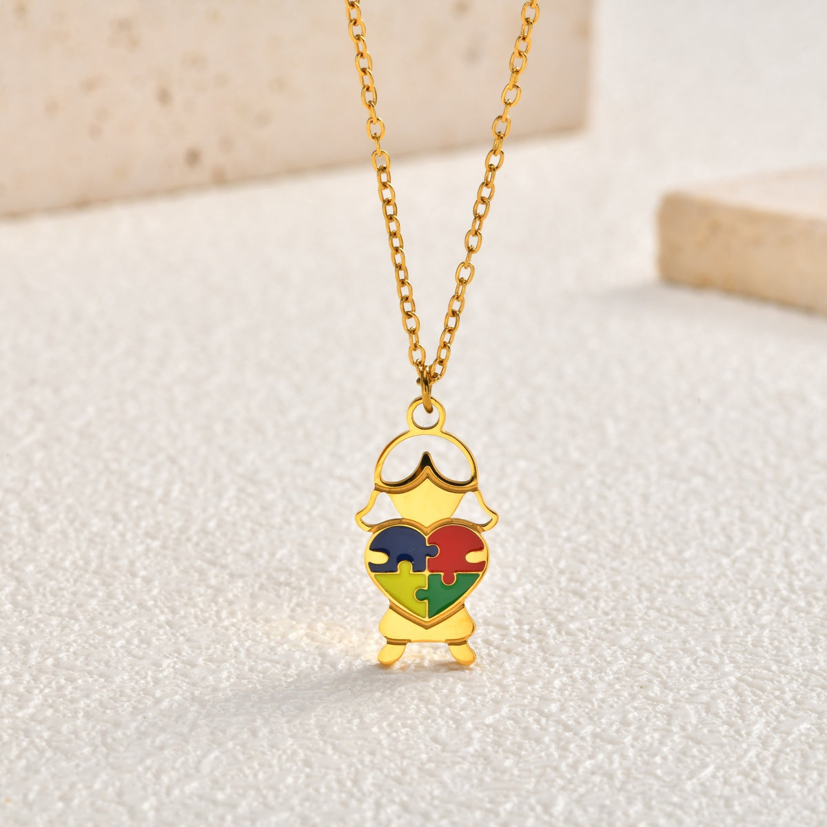 Stainless Steel Epoxy Heart-Shaped Puzzle Children's Necklace