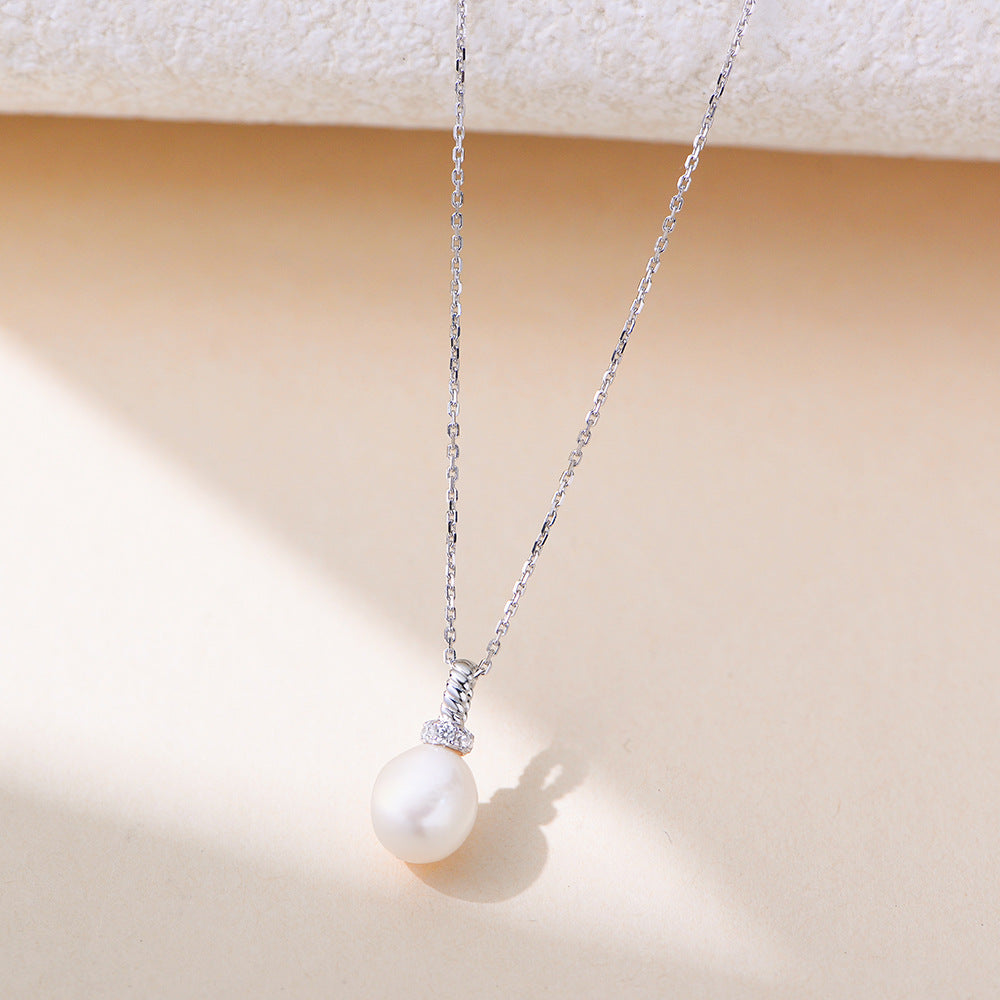 Planderful 925 Sterling Silver Natural Pearl Pendant Necklace For Women Elegant Light Luxury Collarbone Chain