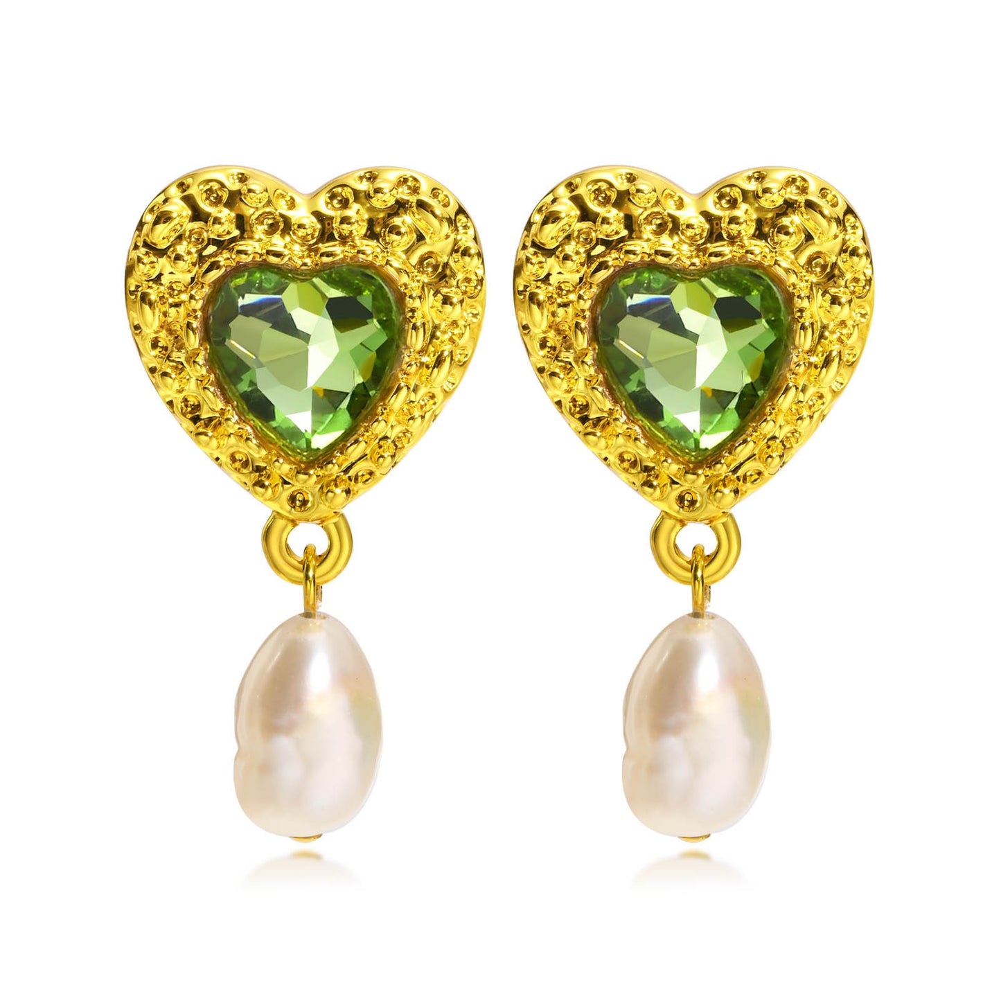 Earrings Heart-Shaped Green Zircon Love Purple Zircon Style