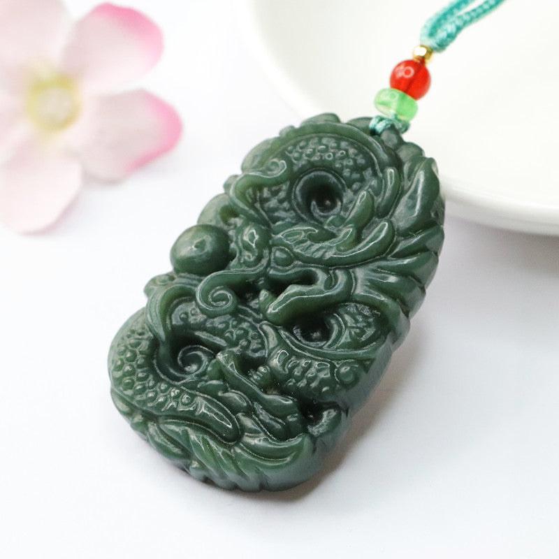 Taqing Hetian Jade Flying Dragon Pendant