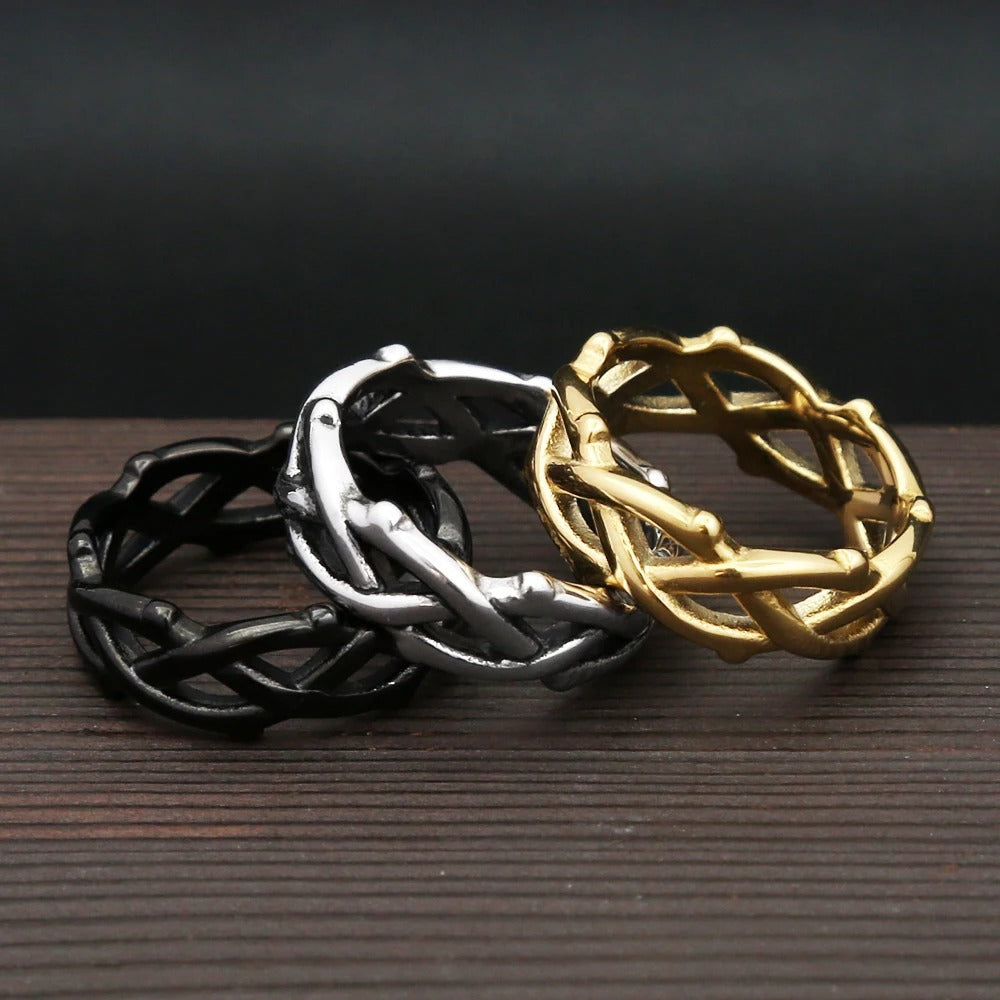 Planderful Titanium Steel Ring Thorn Vine Design For Men Durable Retro European Style For Couples