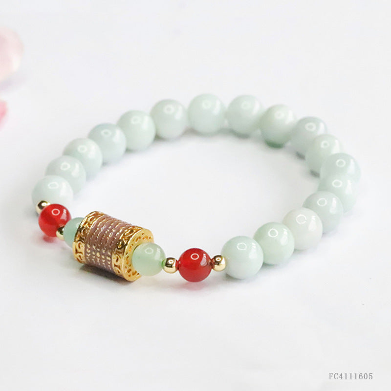 Jadeite Round Bead & Cylinder Bead Beaded Bracelet