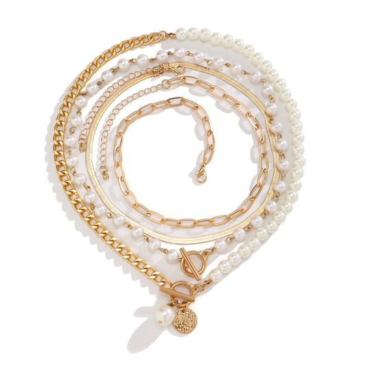 Circular Ring Layered Tassel Necklace with Pearl OT Buckle