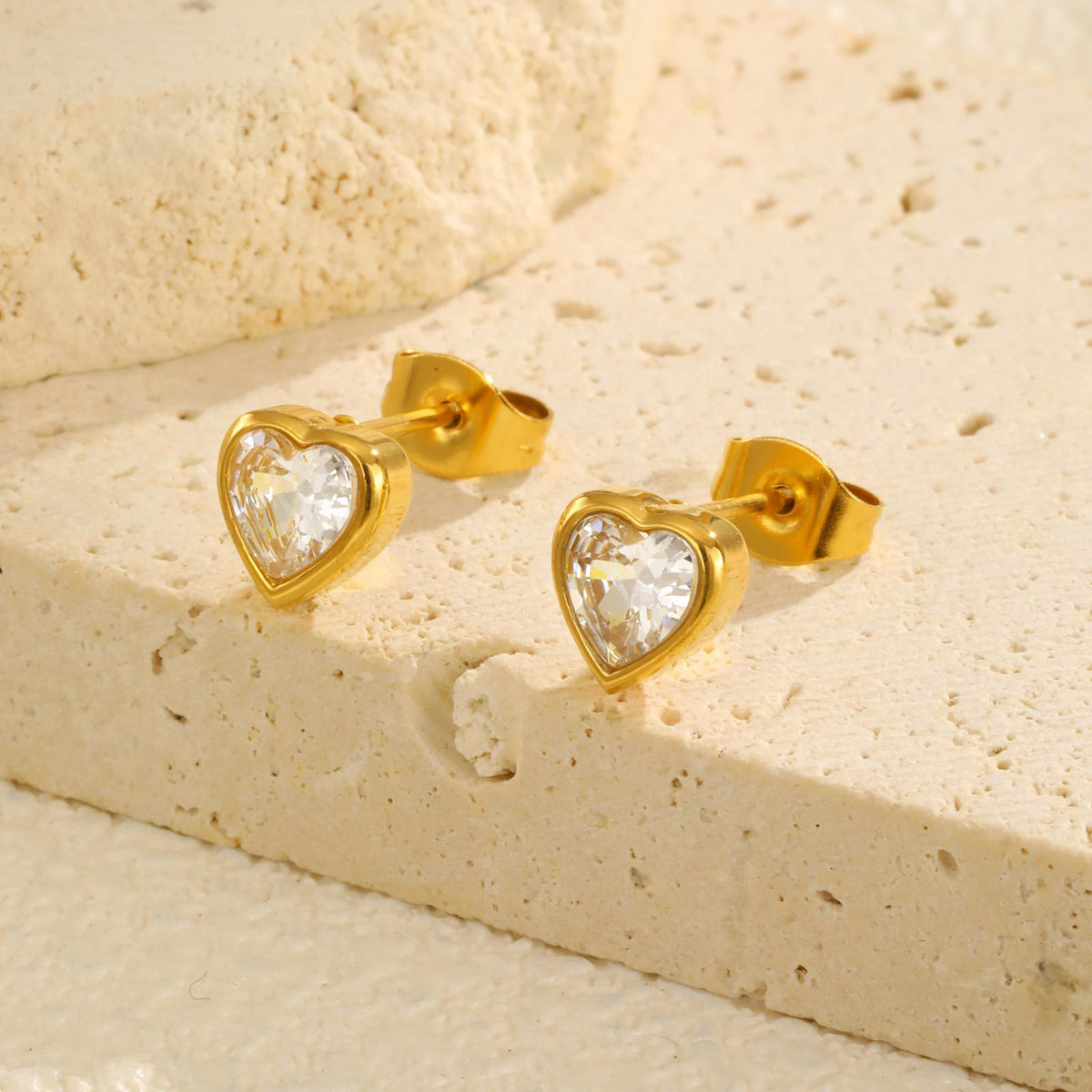 Stainless Steel Zircon Heart Earrings