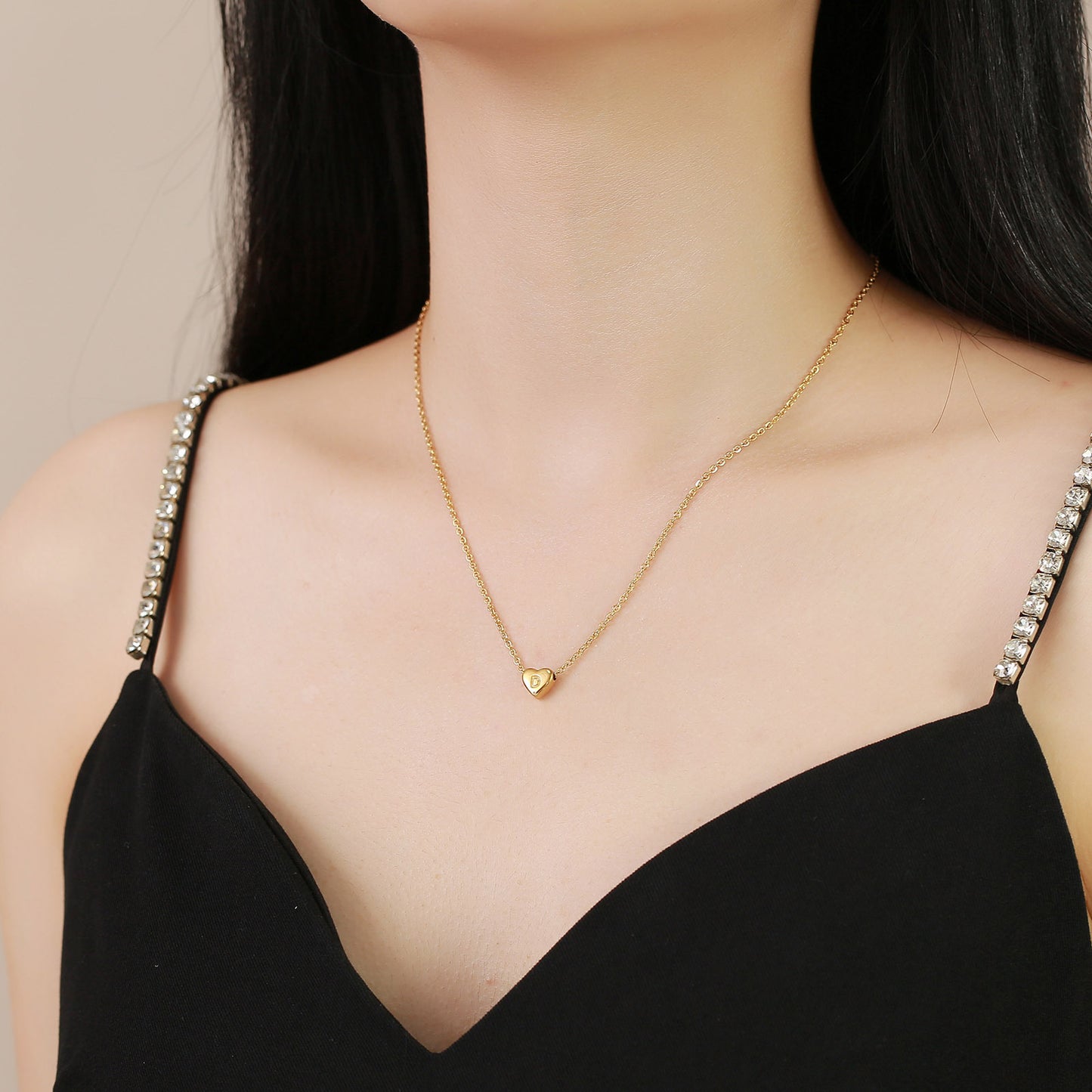 Stainless Steel Heart-Shaped Letter Necklace Love Charm 26 Letters