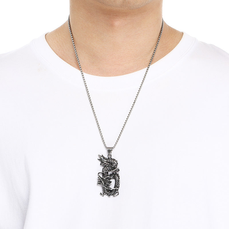 Feilong Direct Sales Titanium Steel, National Retro Zodiac Dragon Stainless Steel Men's Pendant Necklace