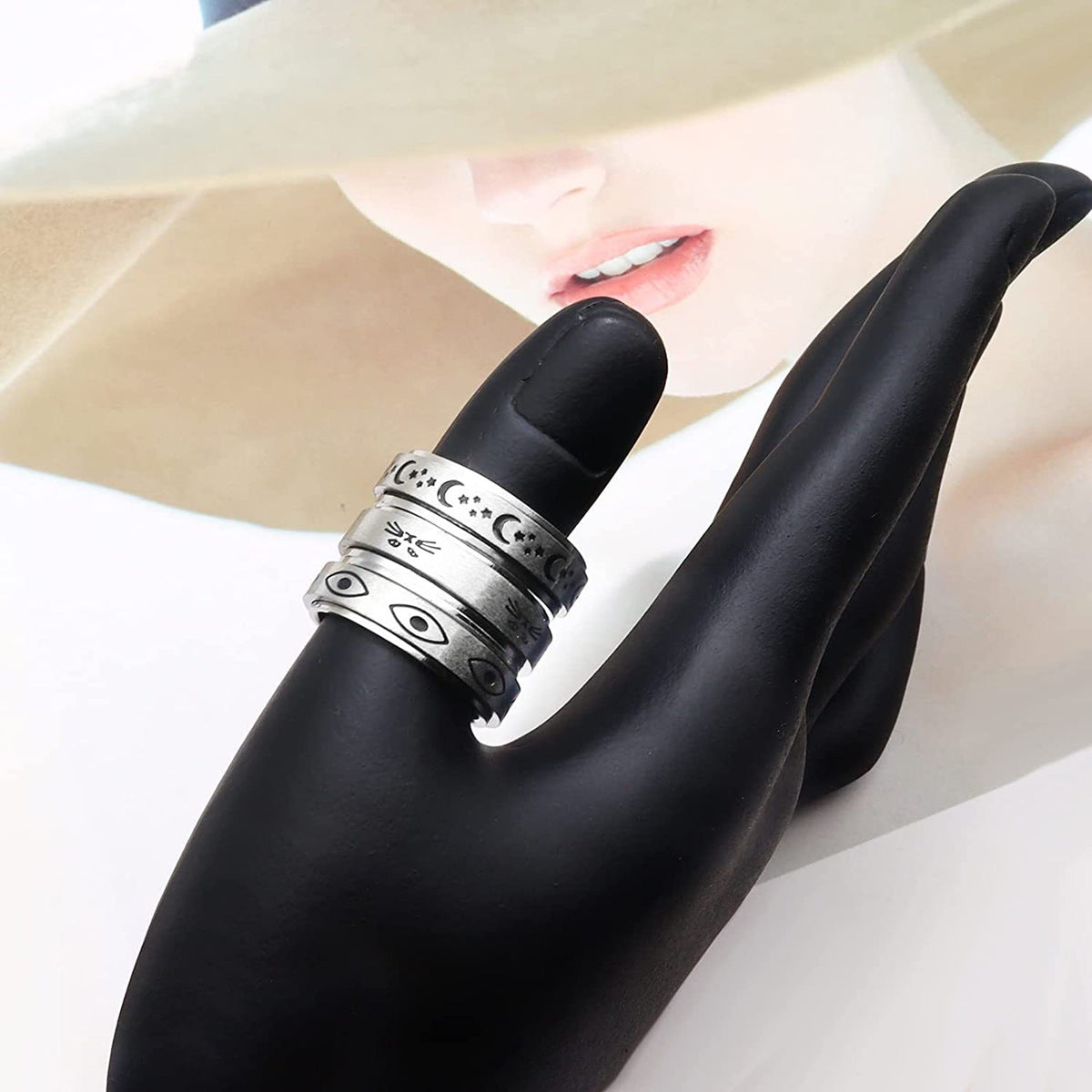 Planderful Everyday Genie Stainless Steel Rotating Star Moon Ring Set For Couples Unisex Protection
