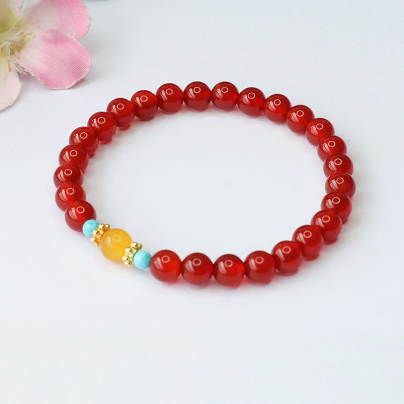 Precious Agate and Amber Bracelet with Sterling Silver Accents
