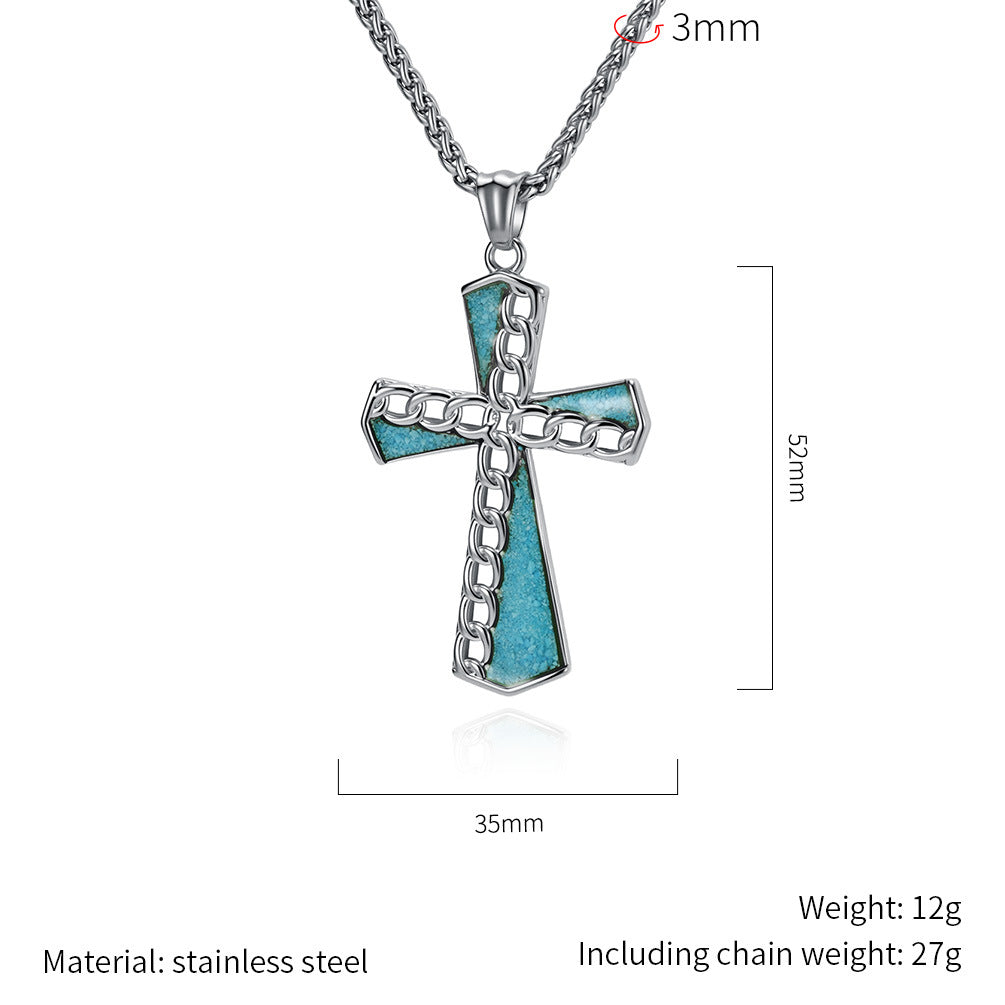 Planderful Turquoise Cross Necklace Unisex Everyday Genie Steel Titanium Non Fading Pendant