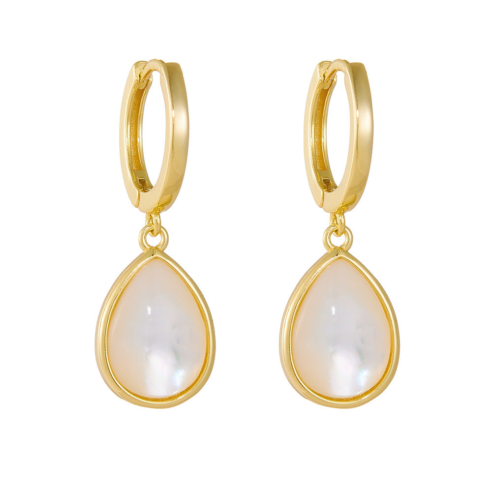 S925 Sterling Silver Drop-Shaped Natural White Shell Earrings, Earrings