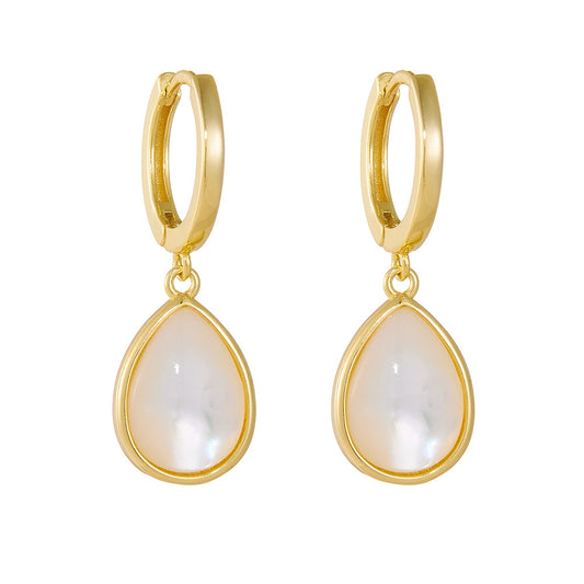 S925 Sterling Silver Drop-Shaped Natural White Shell Earrings, Earrings