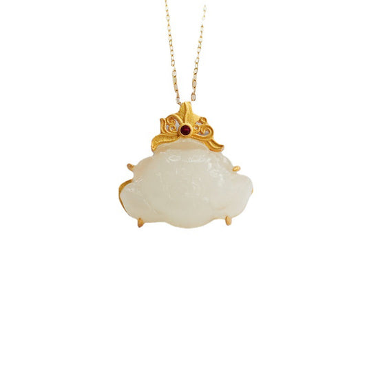 White Jade Lotus Pendant Necklace crafted in Sterling Silver with Natural Hetian Jade