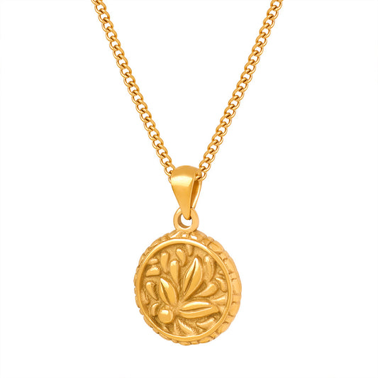 Retro Floral Titanium Steel Pendant Necklace - Luxury Collarbone Chain Jewelry
