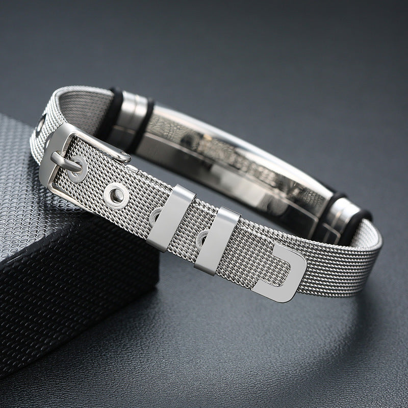 Stainless Steel Mesh Curved Brand Bracelet for Men
