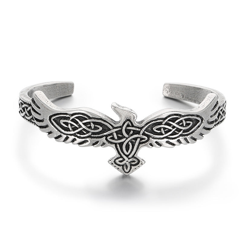 Nordic Viking Celtic Knot Crow – Punk Style Bamboo Feathers Stainless Steel Man Bracelet