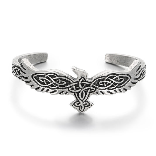 Nordic Viking Celtic Knot Crow – Punk Style Bamboo Feathers Stainless Steel Man Bracelet