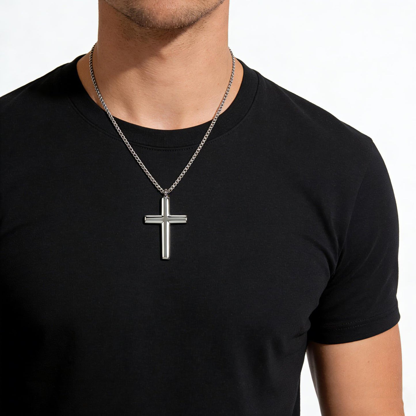 Planderful Cross Necklace Titanium Steel Unisex Geometric Curved Pendant Sleek Durable Everyday Genie
