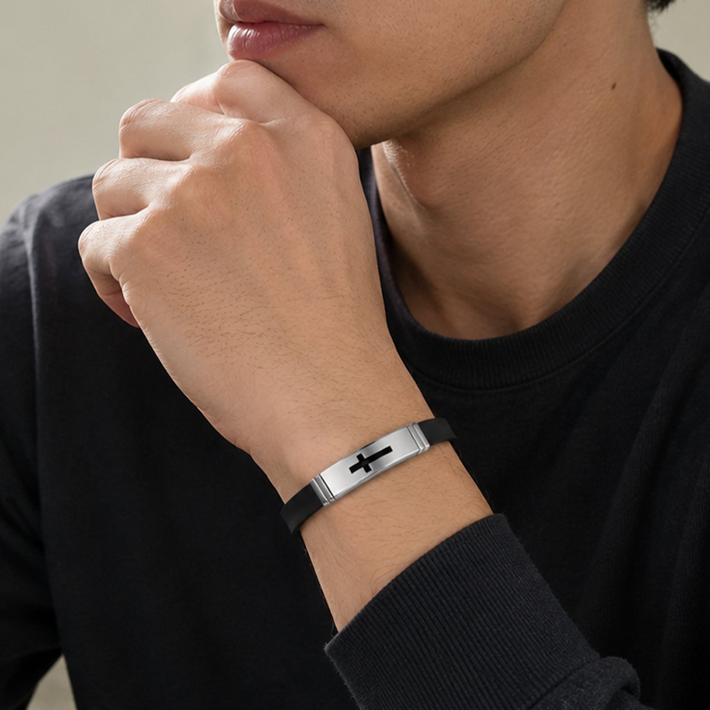Planderful Everyday Genie Stainless Steel Cross Bracelet For Men Adjustable Minimalist Style