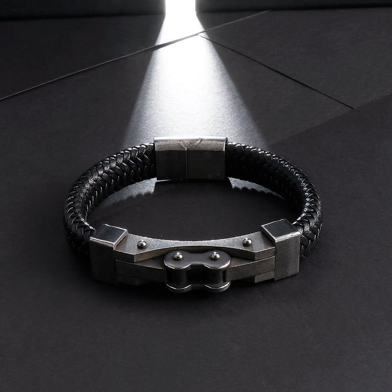 Planderful Men Punk Chain Leather Bracelet Stainless Steel