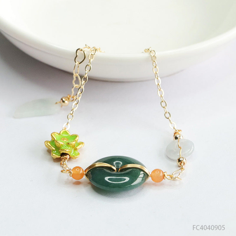 Blue Water Jadeite Peace Buckle 16 mm Bracelet