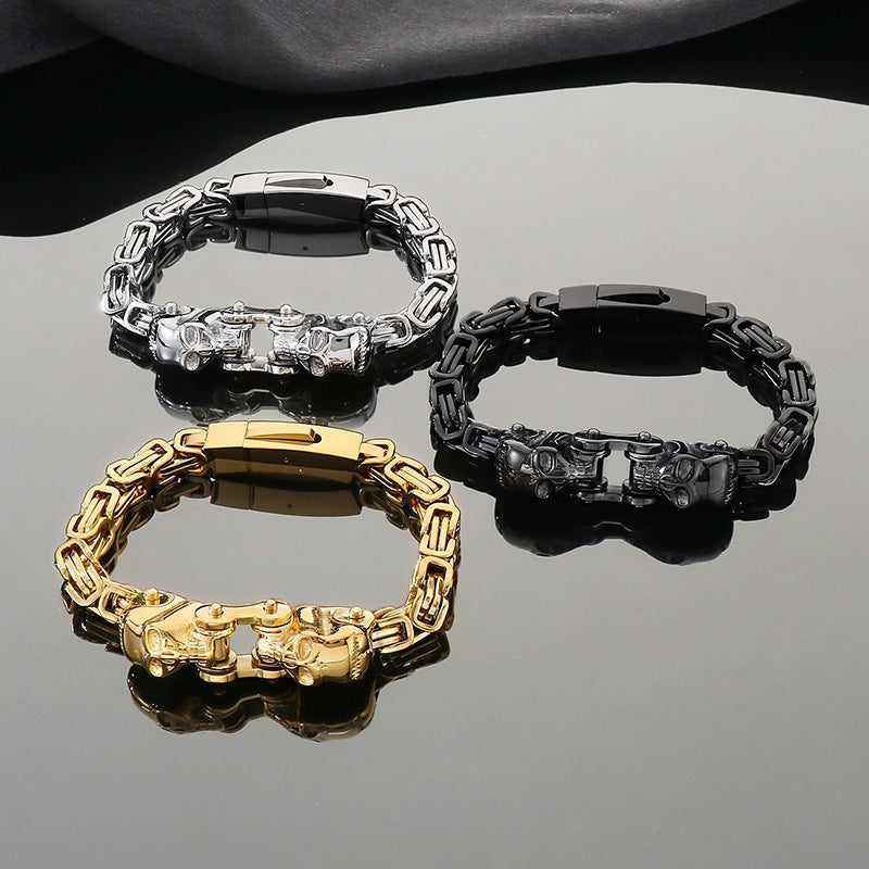 Planderful Titanium Skull Imperial Chain Mens Bracelet