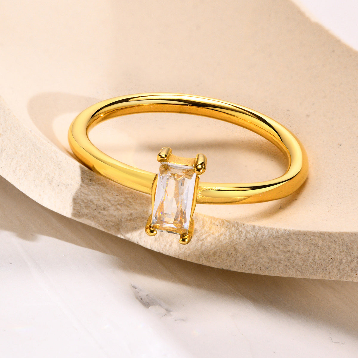 Stainless Steel Green – White Square Zircon Ring Gold Lady – Stacked Ring