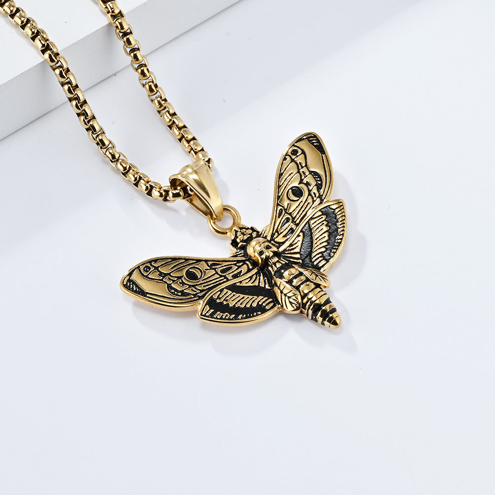 Planderful Punk Butterfly Skull Necklace Titanium Steel Dark Edgy Pendant For Gothic Fashion Lovers