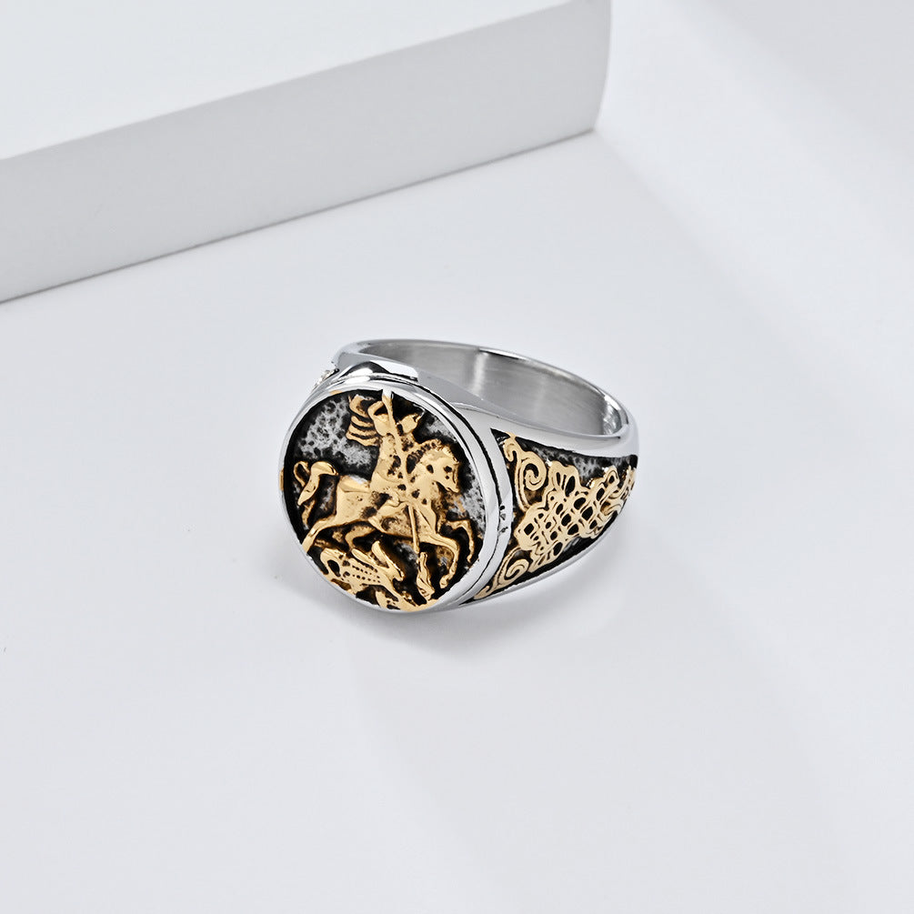 Personalized Retro Templar Titanium Steel Ring for Men