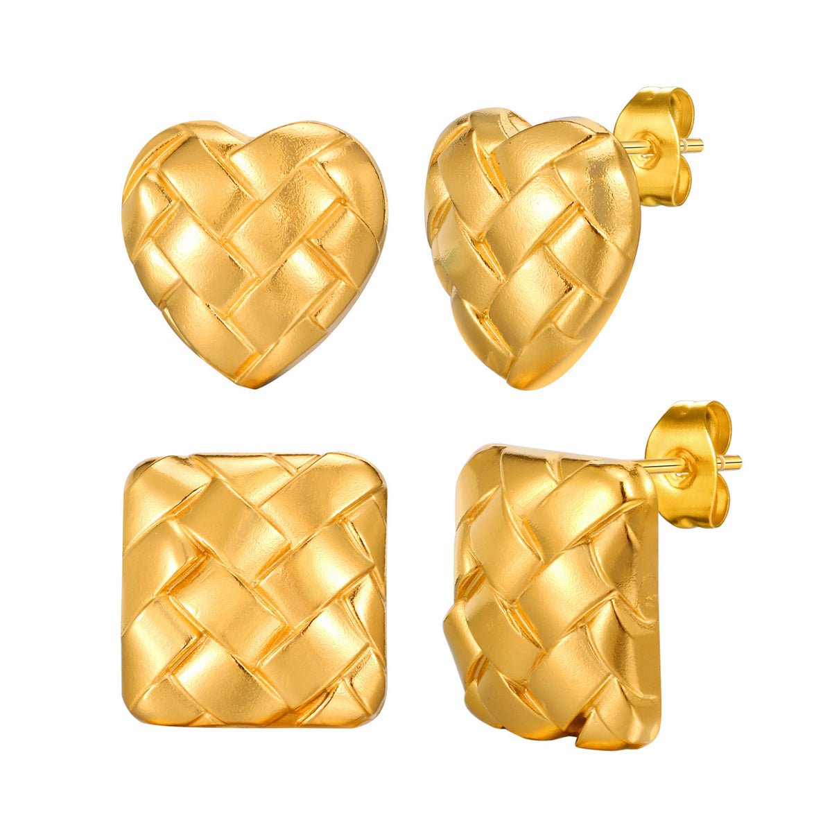 Gold-Tone Woven Square Stud Earrings